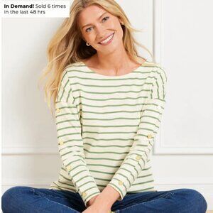 NWT - Talbots Plus Size Button Sleeve Crewneck Stripe 3/4 Sleeve Tee 3X